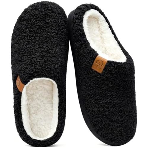 Evshine Memory Foam Fuzzy Slippers for Women Curly Fleece House Shoes