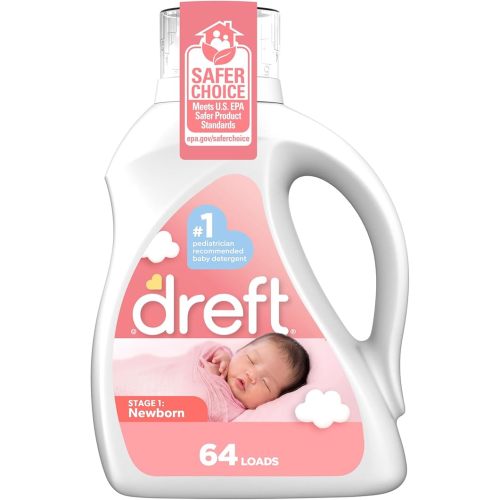 Dreft Stage 1 Newborn Baby Liquid Laundry Detergent, Gentle on Sensitive Skin, HE Compatible, 64 loads