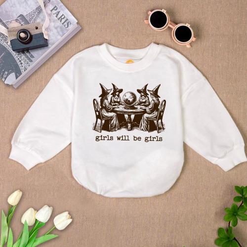Girls Will Be Girls Witch Romper Sweatshirt, Baby Girl Halloween Outfit, First Halloween Baby Romper, Witchy Vibes, Baby Shower Gift