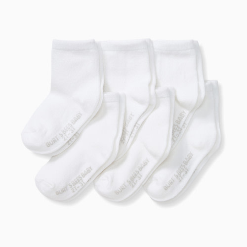 Burt's Bees Baby Solid Crew Socks (6 Pack) - Cloud White, 0-3 M