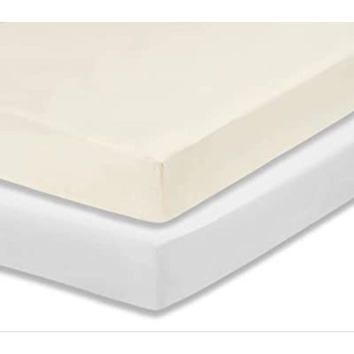 Everyday Kids 2-Pack Fitted Crib Sheets, 100% Soft Breathable Microfiber Baby Sheet, Fits Standard Size Crib Mattress 28in x 52in, White Nursery Sheet and Beige Nursery Sheet