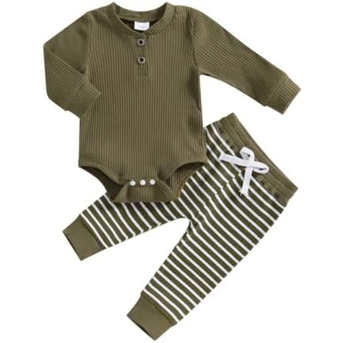 Newborn Baby Boy Girl Clothes Ribbed Knitted Long Sleeve Romper Pants Solid Cotton Infant Fall Winter Outfits 2Pcs