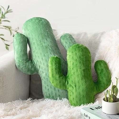 AELS Set of 2 Cactus Decorative Throw Pillows, 22"& 14" Cactus Plush Pillow Set, 3D Office Nap Pillow, Cute Succulent Throw Pillow for Nursery Bedroom Room Decor, Sage Green & Grass Green