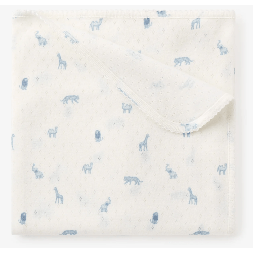 Blue Safari Print Organic Cotton Pointelle Baby Blanket – Elegant Baby