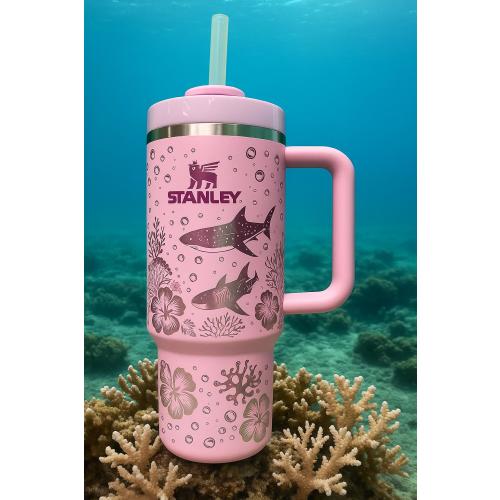 Whale Shark and Ocean Scene Engraved Tumbler 40oz, Whale Shark and Hibiscus Engraved 40 Oz Tumbler, Whale Shark, Whale Shark Gift For Her