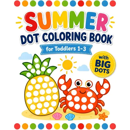 Summer Dot Coloring Book for Toddlers 1-3: 40 Easy Big Dot Marker Activities with Beach Items, Ocean Animals, Ice Cream, and Others - Perfect for Learning Seasonal First Words