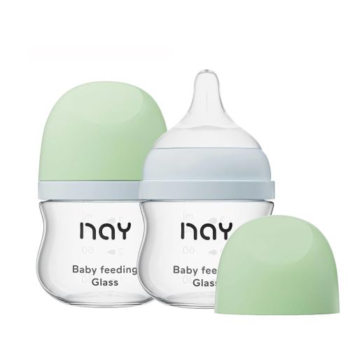 Natural Glass Baby Bottle Wide Neck, Newborn Anti-Colic Baby Bottle, Clear, 3oz(Pack of 2), Includes 2Pcs Slow Flow Nipple(SS), 0 Months+