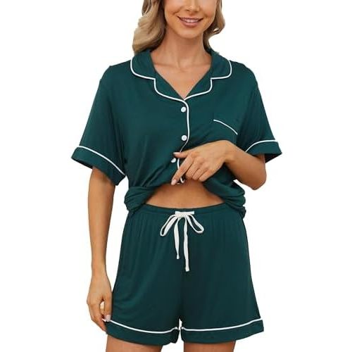 Womens Pajama Sets Short Sleeve Sleepwear Soft Button Down Nightwear Lounge Pj Set XS-XXL