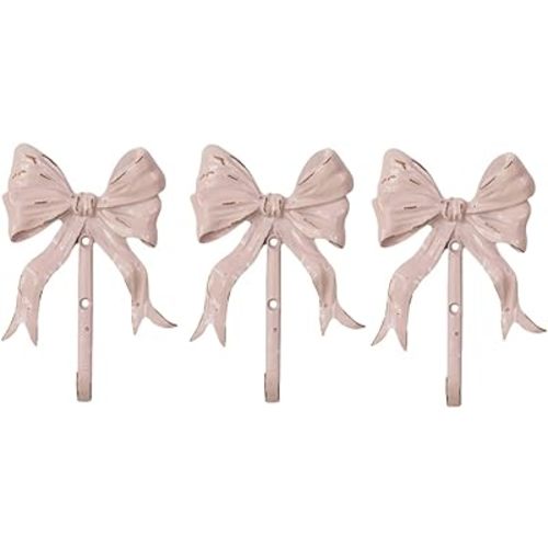 Shabby Chic Large Wall Mounted Bow Coat Hook,Decorative Pink Wall Hook for Scarf, Bag, Towel, Hat etc for Living Room Kitchen Bathroom Office Pack of 3