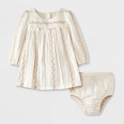 Baby Girls' Embroidered Gauze Dress - Cat & Jack™ Cream, Size: 18M