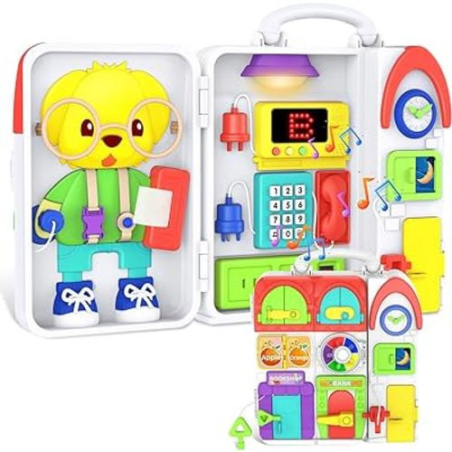 Toddler Toys for 1-2 Year Old, Musical Montessori Busy Board, Early Educational Toy for Toddlers 1-3, Motor Skills Developmental Toy for 12-18 Month Age, Birthday Gift for 1+ Year Old Boy Girl