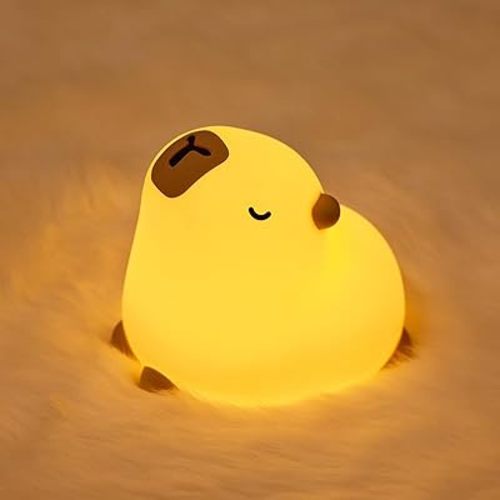 Cute Capybara Night Light, Touch Control Squishy Lamp, Non-Toxic Silicone, Funny Bedside Animal Nightlight with Timer & Rechargeable for Kids Room Desk Decor, Gifts for Girl, Boy, Friends