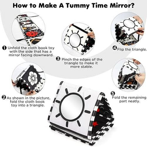 Black and White Baby Toys, High Contrast Newborn Toys 0-3 Months Brain Development, Tummy Time Toys, Soft Baby Book, Infant Sensory Toys 0-6-12 Months Visual Stimulation Montessori Toy Gift