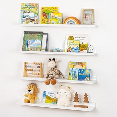 Picture Ledge Shelf for Wall, 36 inch Nursery Book Shelves 4 Packs, Floating Ledge Shelves for Kid's Room Bedroom Bathroom Living Room Photo Frames Office Nursery Wall Decor, White