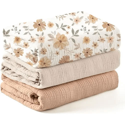Konssy 3 Pack Muslin Swaddle Blankets for Unisex, Newborn Receiving Blanket, Large 47 x 47 inches, Soft Breathable Muslin Baby Swaddles for Boys & Girls