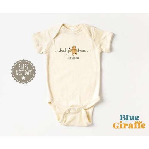 LuvlyBaby Pooh Bear Baby - Announcement Established Bodysuit - Trendy Natural Baby , New Born, Baby Shower Gift, New Parents Gift
