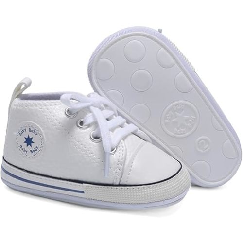 Baby Boys Girls Shoes,Infant Non-Slip PU Leather High Top Sneakers,Toddler Soft Rubber Sole First Walking Shoes 0-18 Months