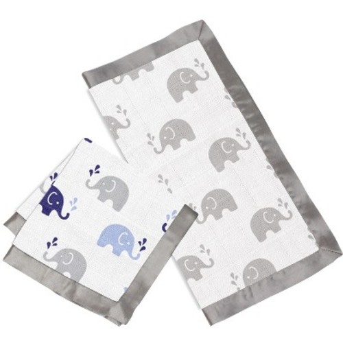 Bacati - Elephants Blue/Gray Muslin 2 pc Security Blankets