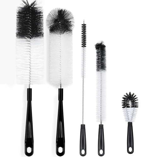 Behome Bottle Brushes, 5Pcs Bottle Cleaning Brush Set, Reusable Pipe Cleaner Brushes, Small Brushes for Cleaning Narrow Neck Water Bottles Jars Teapot (White&Black)