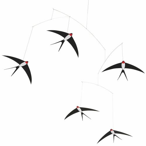 5 Flying Swallows Hanging Mobile - 24 Inches - Premium-Grade Cardstock - Handmade in Denmark by Flensted