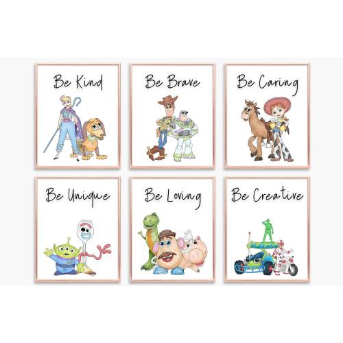 Set of 6 Toy Story Affirmations Prints, Nursery Wall Decor, Kids Printable Wall Art, Positive Playroom Art, Be Kind, Be Brave, Be Creative