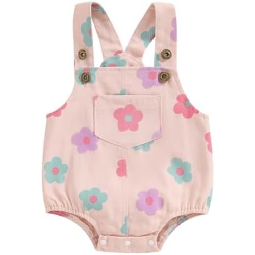 Infant Baby Girl Summer Clothes Floral Print Denim Overalls Romper Sleeveless Pocket Jumpsuit Bodysuit Casual Outfit