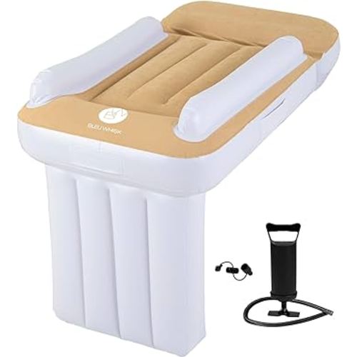 BleuWhisk Inflatable Travel Bed - Portable Yellow Bed for Kids, Airplane Seat Extender for Kids - Plane Bed for Toddler Baby Air Mattress, Toddler Blow Up Bed with Sides Pump and Belt, Kids Air Bed