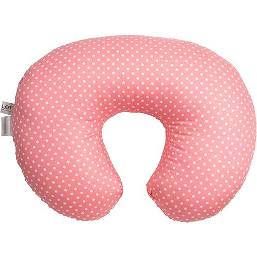LAT Nursing Pillow for Breastfeeding,100% Cotton Removable Cover,Ergonomic Breast Feeding Pillows for Mom and Baby,Machine Washable(Pink+White Point)
