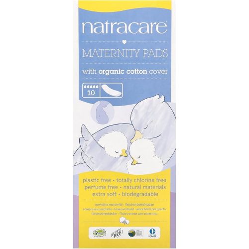 Natracare Natural Maternity Pads with Organic Cotton Cover for Postpartum, 10 Pads x 1 Pack (10 Pads)