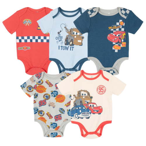Disney Cars Lightning McQueen Tow Mater Doc Hudson 5 Pack Bodysuits Newborn to Infant