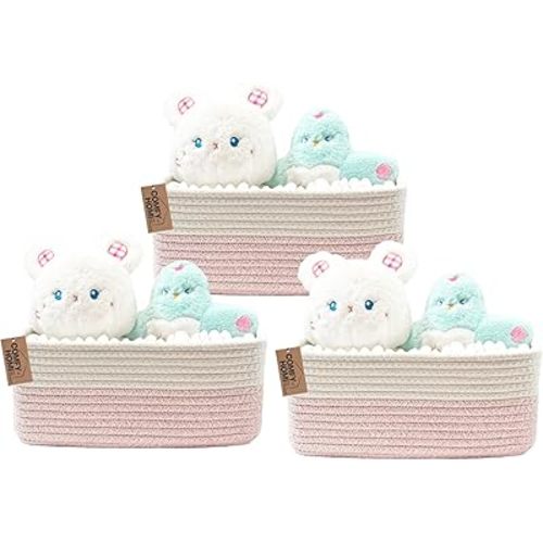 COMFY-HOMI 11.5"x7.5"x4.7" Storage Baskets for Organizing | Cotton Rope Woven Basket | Toy Storage Bin Box | Basket for Shelves, Closet Organizer Bin, Decorative Closet Shelf, 3 Pack, Pink