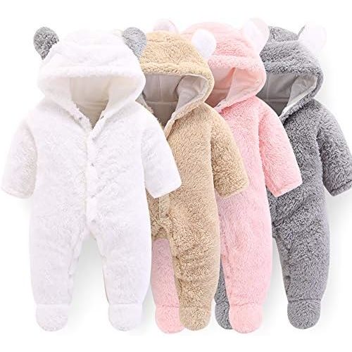 Newborn Baby Cartoon Bear Snowsuit Winter Coat Fleece Hooded Romper Jumpsuit