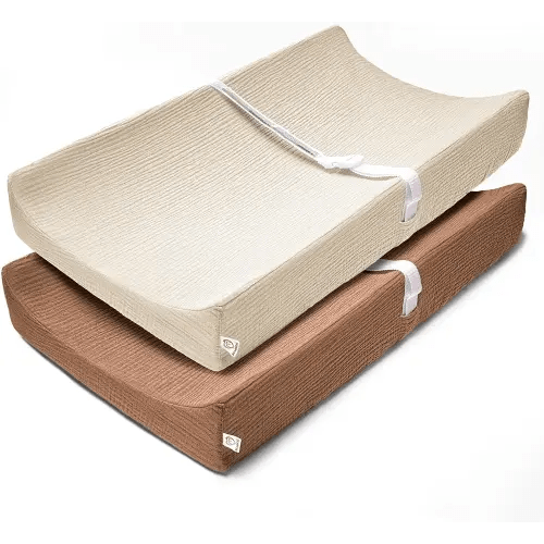 Changing Pad Covers 2Pack 100% Cotton Muslin Diaper Change Table Pad Covers 32”x16“ Soft Breathable Changing Pad Sheets for Unisex Baby Girls and Boys (Cappuccino)