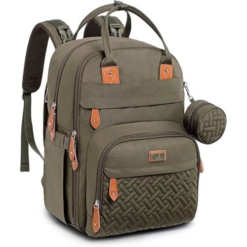 BabbleRoo Diaper Bag Backpack - Baby Essentials Travel Tote - Multi Function Waterproof Diaper Bag, Travel Essentials Baby Bag with Changing Pad, Stroller Straps & Pacifier Case - Unisex, Army Green