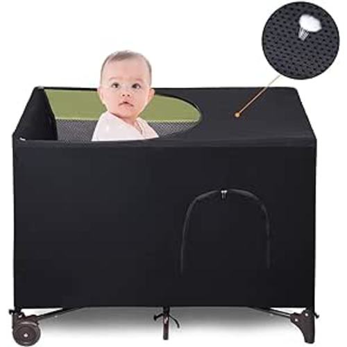 Crib Tent Cover, Pack N Play Blackout Covers, Breathable Portable Travel Crib Shades, Baby Crib Canopy Cover for Indoor & Outdoor (Black)