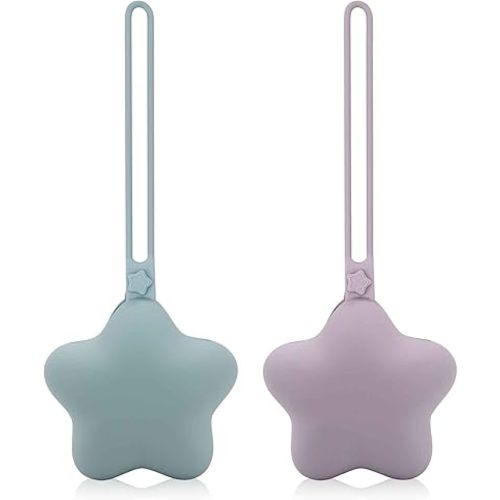 2pcs Star Pacifier Holder Case, Silicone Portable Pacifier Case Pacifier Container Case for Newborn Baby Boys Girls (Light Purple, Light Blue)