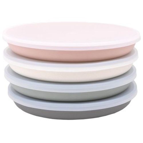 WeeSprout Bamboo Plates, Kid-Sized, Bamboo Plates for Kids - With Lids, Set of 4 (Pink, Green, Gray, & Beige)