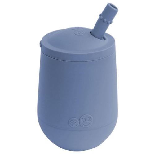 ezpz Mini Cup + Straw Training System - 9 Months+ (Indigo) - 100% Silicone Training Cup for Infants + Toddlers - Designed by a Pediatric Feeding Specialist