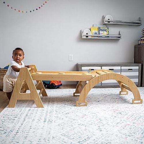 Avenlur Maple 5-in-1 Montessori Climbing Set - Baby Climbing Gym - Foldable Triangle Ladder, Rock Climbing Ramp, Arch Climber, Slide, Rocker - Indoor Gym for Ages 3mo to 36mo