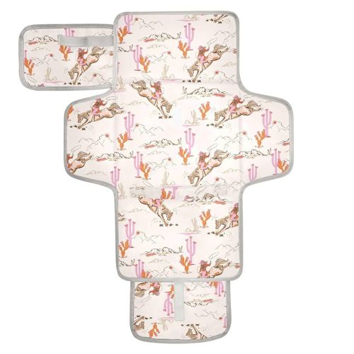 Portable Changing Pad for Baby - Cute Rodeo Cowgirl Waterproof Diaper Changing Mat Travel Changing Pad with Built-in Pillow - Shower Gift for Baby