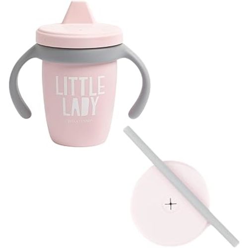 Bella Tunno Happy Sippy Cup – Transition Sippy Cups for Baby 6 Months and Older, Baby and Toddler Sippy Cups with Removable Handles and Non-Toxic, BPA Free Silicone, Little Lady & Straw Lid, 8 oz