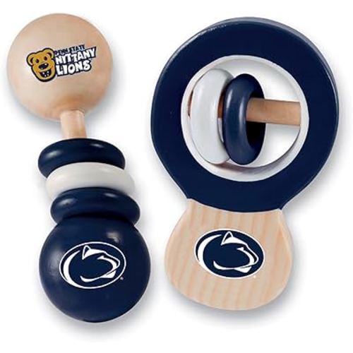 BabyFanatic Wood Rattle 2 Pack - NCAA Penn State Nittany Lions - Officially Licensed Baby Toy Set