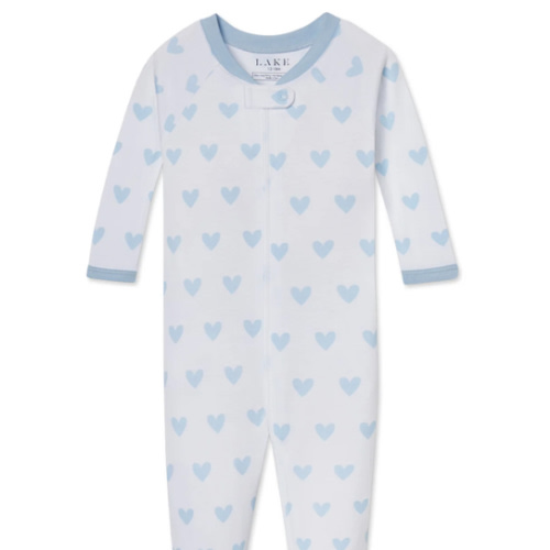 LAKE | Baby | Pima Cotton Pajamas | French Blue Heart Baby Sleeper
