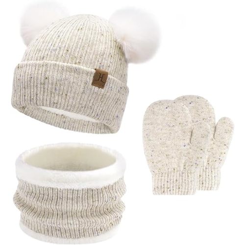 Toddler Kids Winter Hats Gloves Scarfs Beanie Mittens Neck Warmer for 0 6 12 Months 1 2 3 4-8 Year Old Baby Girls Boys Gifts