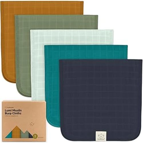 KeaBabies Cotton Muslin Burp Cloths Baby Boy, Girl - 5-Pack Soft & Absorbent Burping Cloth for Babies, Large Baby Towels & Washcloths for Newborn, Spit Up Rags, No Shrink, 20x10" (Eclipse)
