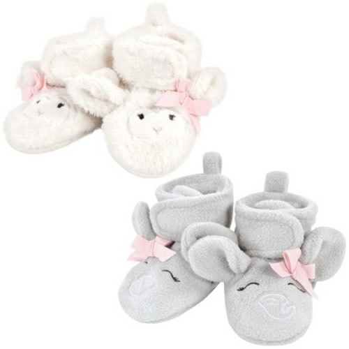 Hudson Baby Infant Girl Animal Fleece Booties 2-Pack, Gray Elephant Lamb, Size: 0-6 months