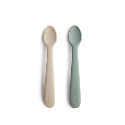 MUSHIE Silicone Feeding Spoons (2-Pack) - Cambridge Blue/Shifting Sand