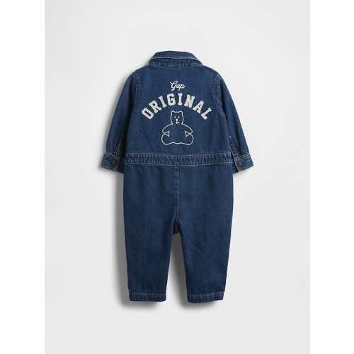 Baby Denim Bear Logo Coveralls | Gap