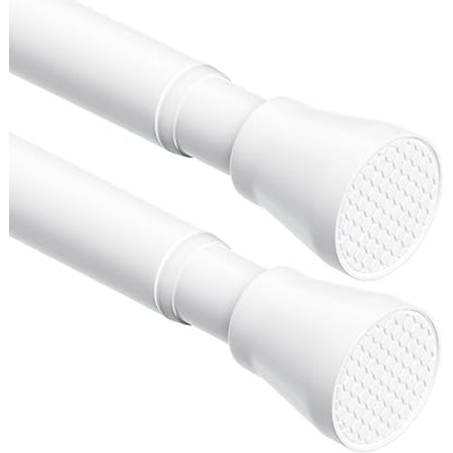 2PCS White Tension Rod for Windows 28 to 48 inch, Stainless Steel Pressure Spring Loaded Curtain Rods, 7/8" Diameter Adjustable Curtain Rods No Drill, Use for Bathroom Doorway