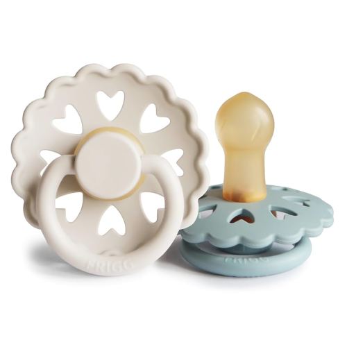 FRIGG Andersen Fairytale Natural Rubber Baby Pacifier | Made in Denmark | BPA-Free (Cream/Stone Blue, 0-6 Months)